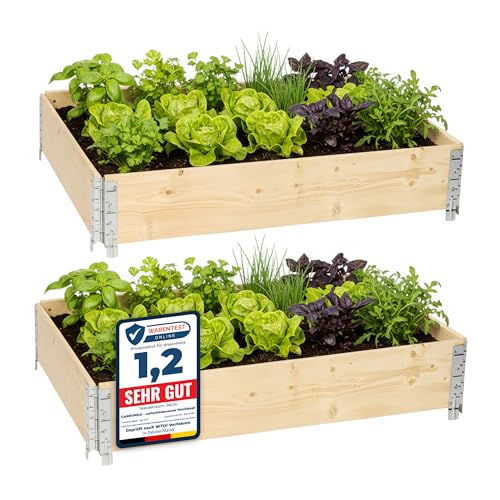 Garronda Potager surélevé en Bois Naturel 120x80x20 cm pour Jardin – Jardinière rectangulaire 2 piècespour Plantes, Fleurs, légumes et Herbes - Bac Potager en...