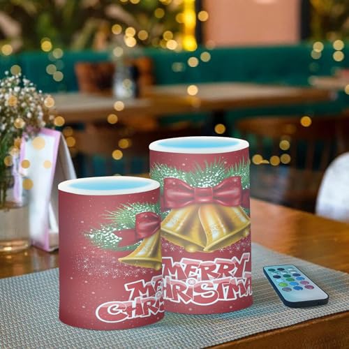 Image of Flickering Flameless Candles, Christmas Bells LED Candles with Remote Timer, Set of 2 Battery Operated Candle for Valentine Wedding Birthday