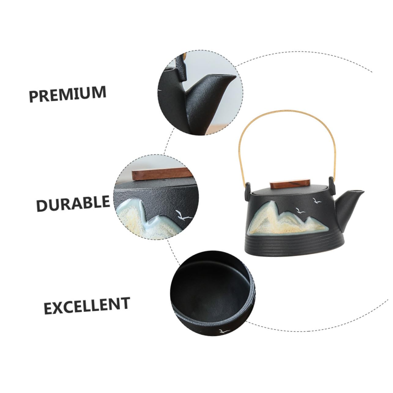 Cabilock Tetera de Cerámica Pintada a Mano Negra Asa Fría para Preparar Té en Casa o Sala de Té Profesional, Diseño Creativo Infusionar