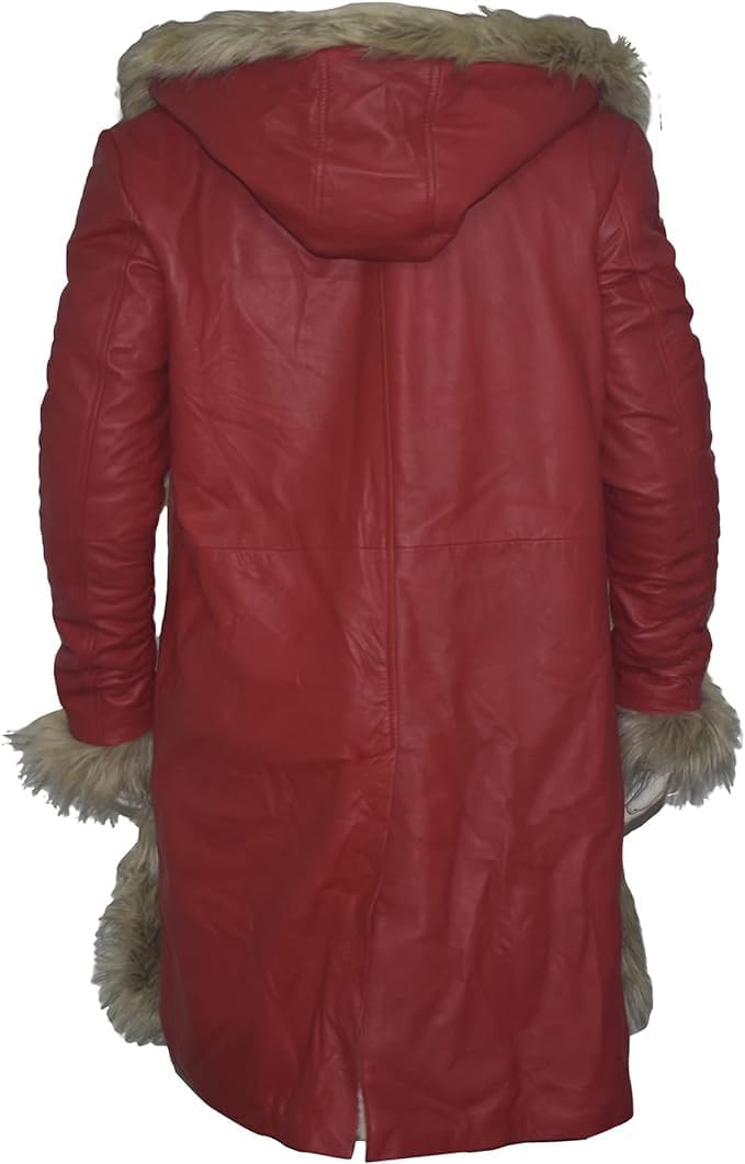 Santa Claus The Christmas Chronicles Faux Shearling Fur - Men's Red Sheepskin Leather Trench Coat