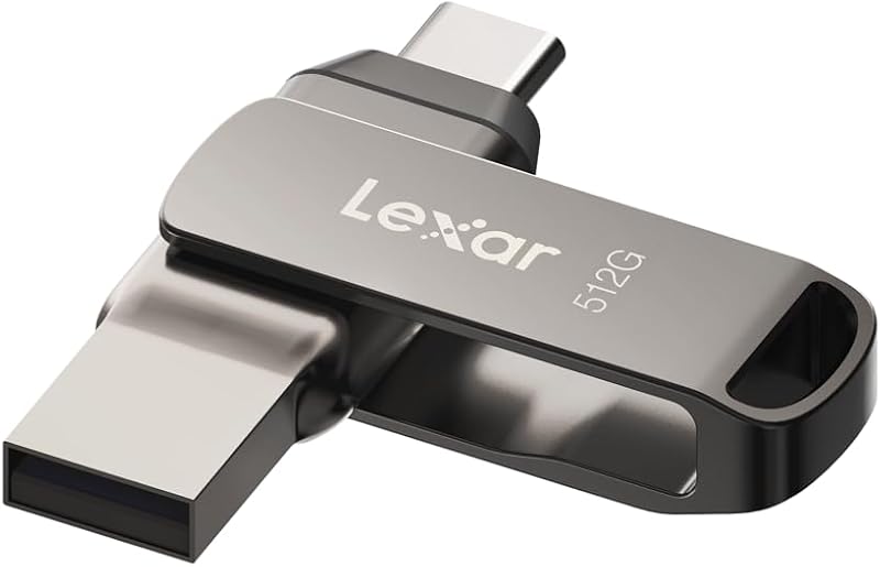 512GB JumpDrive D400 Dual Flash Drive, 170MB/s Read, USB-C/A, USB 3.2 | Compatible w/ Android, PC, Mac, iPhone 15, Backup, Dual-port, Metal Housing, Swivel Design, Titanium, LJDD400512G-BNQNU