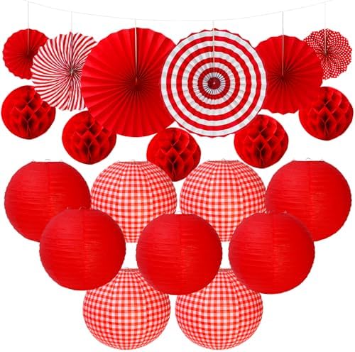20 PCS Red Party Decorations Kit,Red and White Hanging Paper Lant...
