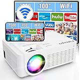 Projector with WiFi, Outdoor Projector 2021 Upgraded 7500 Lux with 100’’ Projector Screen, Portable Projector 1080P Full HD Supported Mini Projector Compatible with Smartphone HDMI USB AV AUX VGA