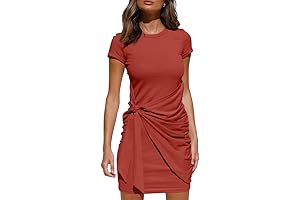 LILLUSORY Women's Casual Short Sleeve Wrap Bodycon Ruched Tie Waist Summer Dress
