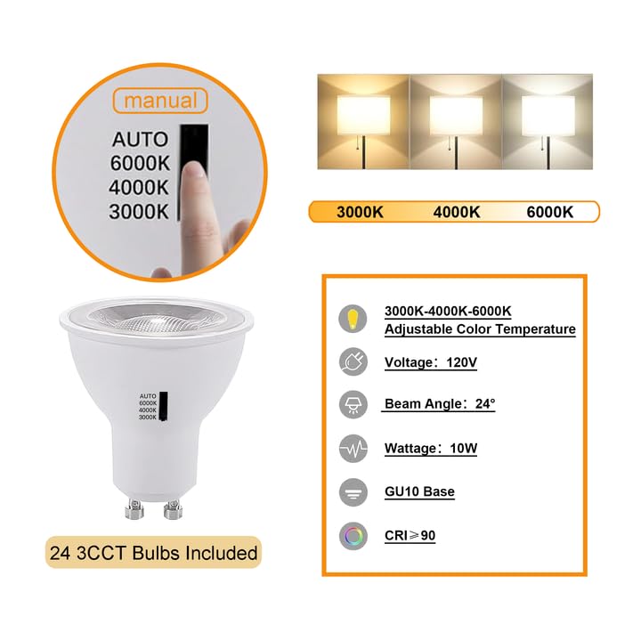 Image of 24-Pack Black GU10 Track Lights,10W 3CCT Dimmable Plug in, 26.2FT Track Included