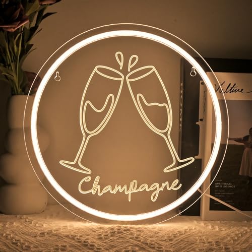 SIGNSHIP Champagne Cheers Neon Light Sign, Two Cups Cheers Neon Sign Dimmable for Wall Decoration, Led Signs Wall Decor for Celebrations, Bars, Birthdays, Clubs, Parties, Weddings