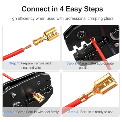 Image of Female Spade Quick Splice Crimp Terminals, 4.8mm Non Insulated Crimp Connector, 0.187 Inch, Brass, Pack of 100