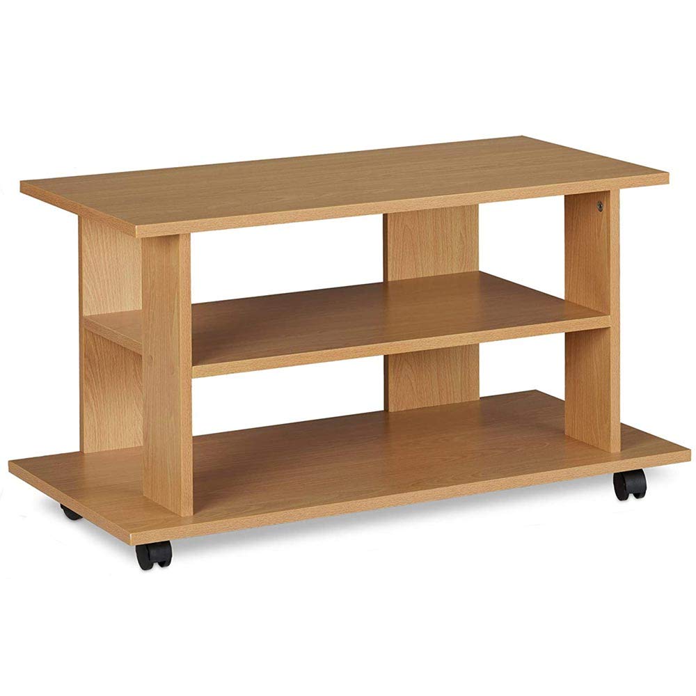 BAKAJI Meuble TV en Bois MDF avec 2 étagères, Porte-Console de Jeux DVD et 4 Roues, Meuble Panier pour télévision, Design Moderne, Dimensions 80 x 40 x 45 cm (chêne)