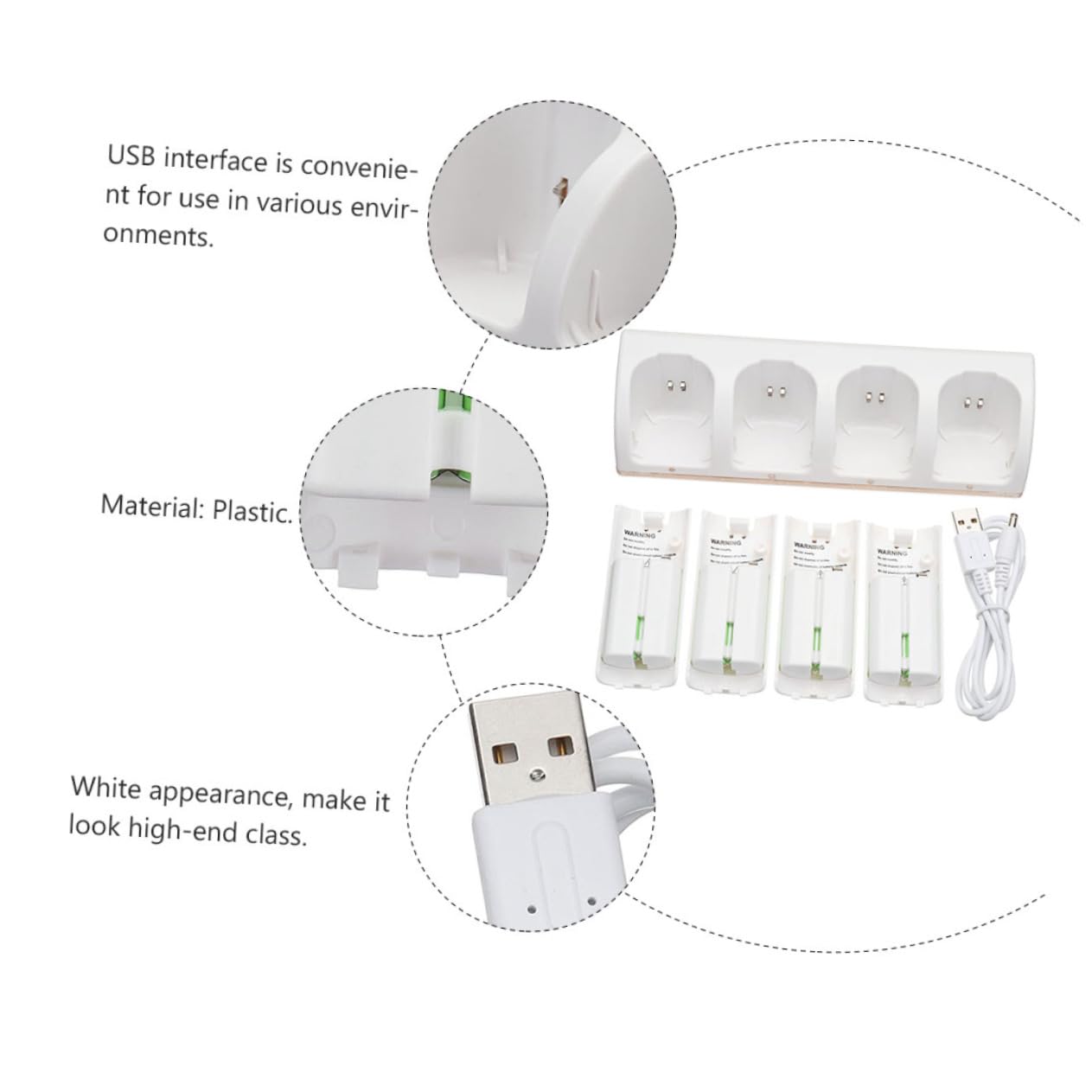 POPETPOP Adattatore per Batteria Slot Stazione di Ricarica Batteria Cavo USB Caricabatterie Compatto in Plastica Bianca Ricarica Pile Ovunque
