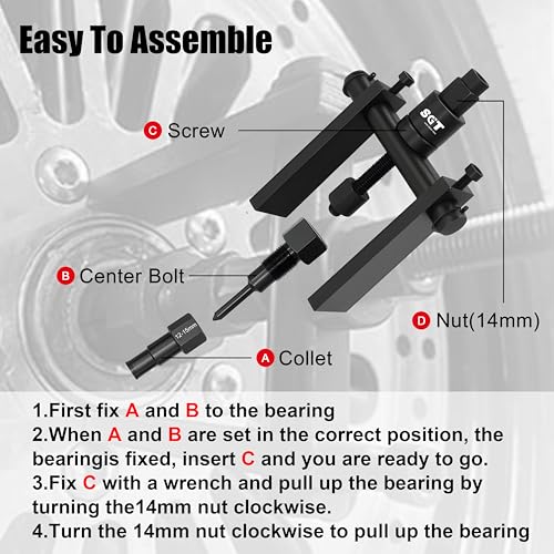 Image of SGT 12pcs Blind Hole Collet Bearing Puller Set,Internal Bearing Extractor Puller Kit,Motorcycle Bicycle Wheel Bearing Removal Tool,Slide Hammer Bearing Puller with Expandable Collets 8-32mm