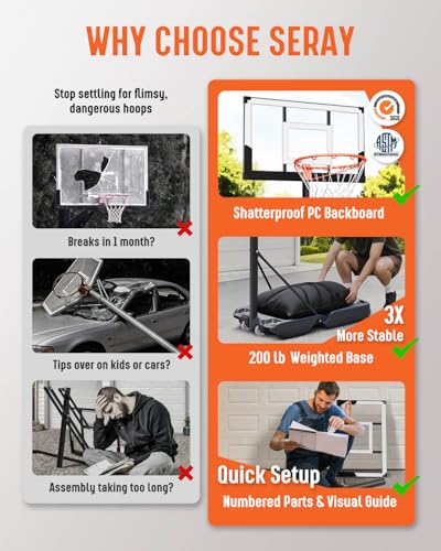 Image of Seray Basketball Hoop 40Inch Shatterproof Backboard, 3.4-10FT Height Adjustable, Rust-Resistant Poolside Goal, Portable Court for Adults /Kids, Indoor & Outdoor Rim