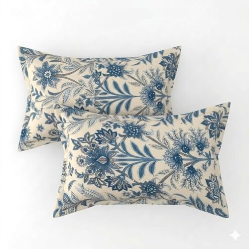Image of Cotton Bolls Textiles Glace Cotton Flat Bedsheet 90x90 Inch with 2 Pillow Covers - Soft Breathable Glace Cotton, Printed Bedding Set for Double Bed