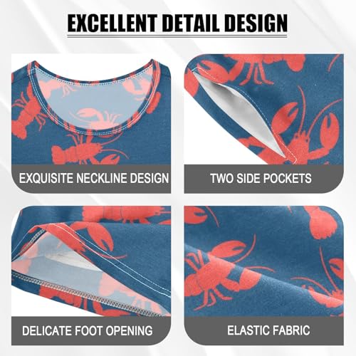 ALAZA Red Lobster Navy Blue Pajamas Set Short Sleeve Cotton Sleepwear Summer Pjs 2 Piece 5-14Y4