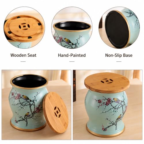 Taburete tambor de cerámica esmaltada, mesa auxiliar decorativa de jardín con tapa 4