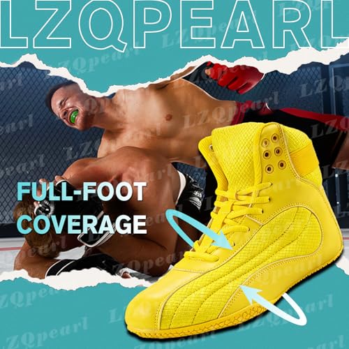 Unisex Boxing Boots, Men's Women's Fashion Adults Professional Wrestling Footwear, Kids Children Adults Boxers Trainers Fight Shoes for Training MMA Muay Thai Martial Arts (Yellow,37)