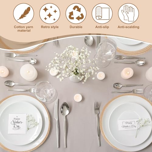 sourcing map 4 Pcs Round Woven Placemats, 4.3 Inch Braided Washable Placemat Heat Resistant Decorative Place Mat for Kitchen Dining Table Countertop, Khaki - Image 4