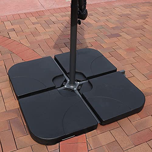 Sunnydaze Navy Blue 10-Foot Offset Cantilever Solar Patio Umbrella With Outdoor Led Lights, Crank, And Cross Base And A Set Of 4 Heavy-Duty Black Cantilever Offset Patio Umbrella Base Plates Bundle #TOP4