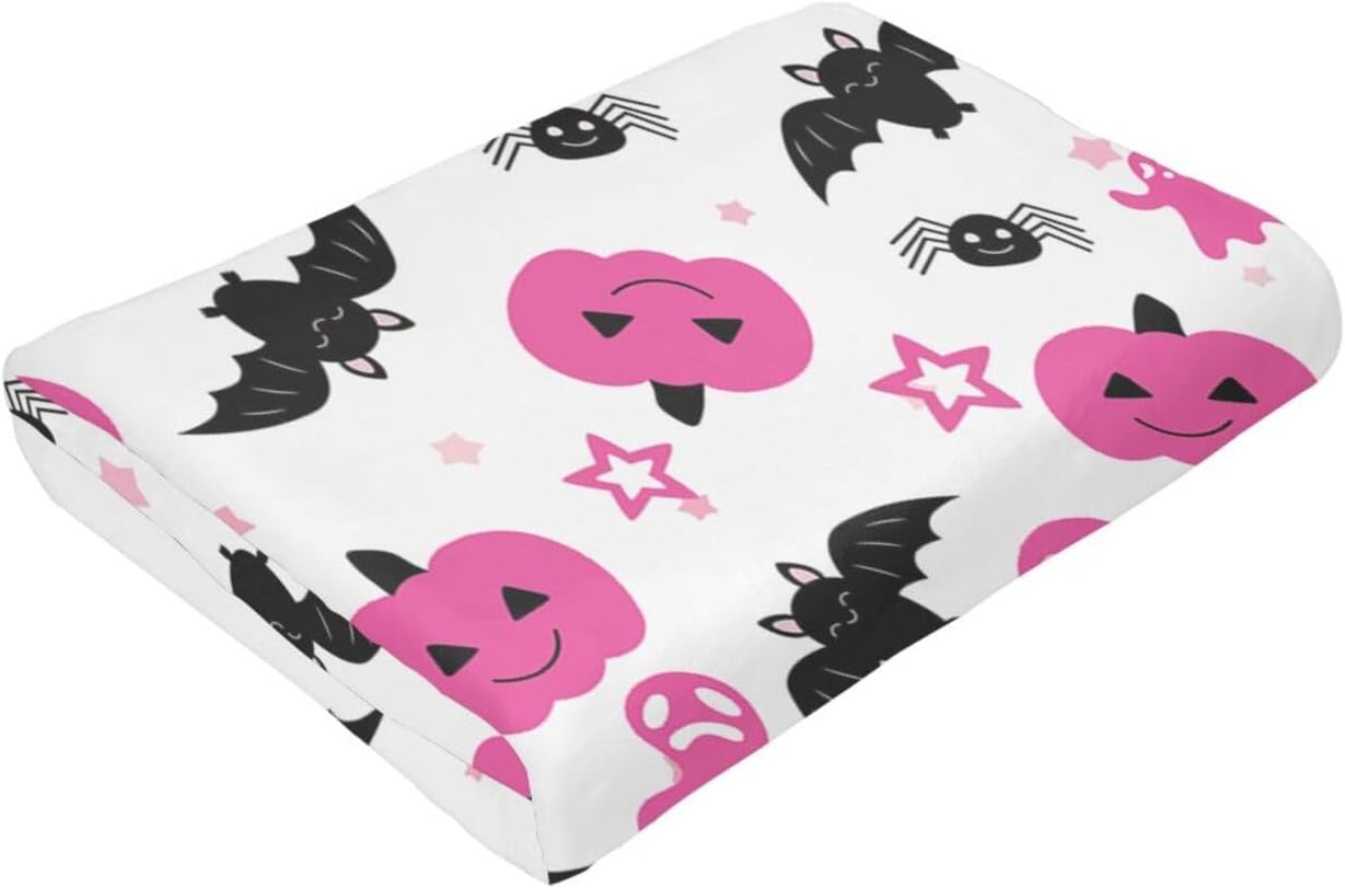Halloween Blanket Soft Fleece Flannel Lightweight Pink Blankets Cozy Warm Plush Cute Throw Blanket Living Rooms Sofa Decor Blanket All Seasons 60x50 Inches