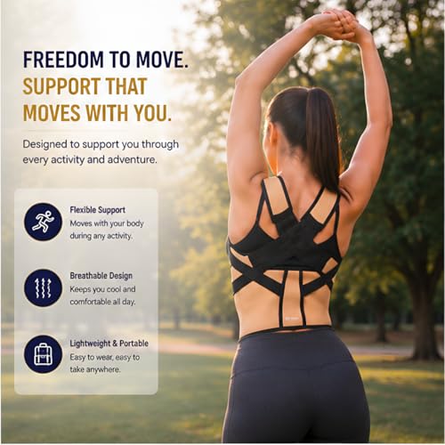 Image of ZEDAN Neoprene Posture Corrector Belt for Men & Women | Back & Shoulder Support | Spine Alignment & Body Posture Correction | Upper & Lower Back Pain Relief | Universal Size - Cream