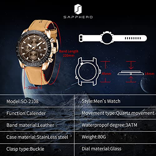 Image of BENYAR Mens Watches Quartz Movement Chronograph Leather Strap Fashion Business Sport Design 30M Waterproof Scratch Resistant Elegant Gifts for Men