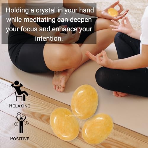 Image of Certified Yellow Aventurine Crystal Palm Pebbles Stones for Anxiety Stress Relief Massage - AAA Grade Original Healing Gemstone Agate Palm Stone for Yoga Meditation Spiritual Reiki Feng Shui