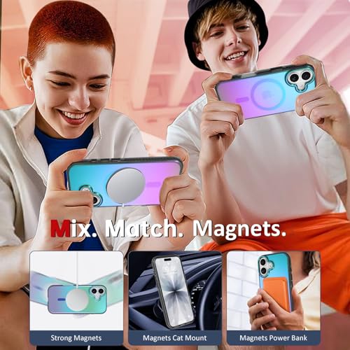 Image of AIGOMARA Magnetic Case for iPhone 17 [Compatible with Magsafe] [Fluorescent Iridescent Green Blue] Slim Shockproof Matte Back Protective Phone Cover for Women Girls 6.3 Inch