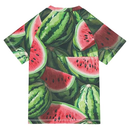 Boys Short Sleeve T-Shirts Watermelon Red Green Fruit Rashguard Kids Swim Shirts Sun UPF 50+2