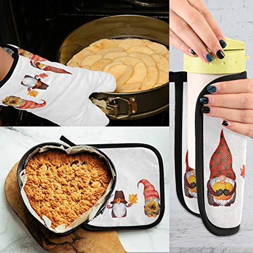Mingnei Ofenhandschuh & Topflappen-Set – Herbst-Kürbis-Design, Hitzebeständig, Maschinenwaschbar