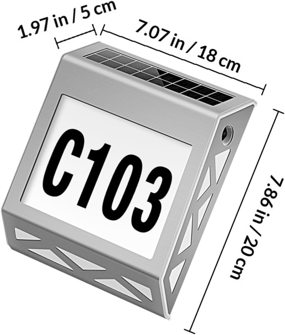 Homoyoyo Solar Stainless Steel Address Number Plate Light Outdoor Solar Door Number Lamp with LED Illumination for Porch and Garden