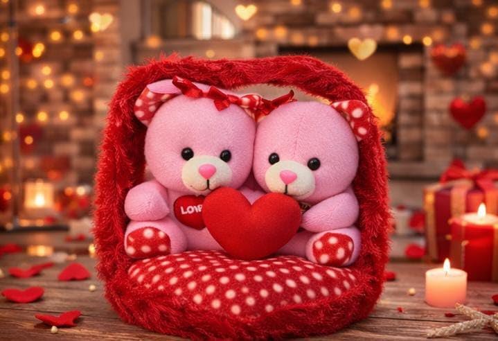 Image of Cute Couple Teddy Bear Soft Toy with Heart | Romantic Love Teddy for Valentine's Day, Anniversary & Birthday Gift