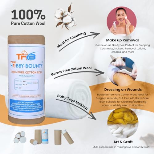 Image of THB Pure Cotton Roll 100g (Pack of 100) | 100% Pure Soft Absorbent Cotton Wool for Baby Care, Makeup Removal, Skincare, Facial Cleansing, Wound Dressing, Medical, Salon & Cosmetic Use |