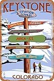 Muecddoa Keystone Colorado - Ski Signpost Sports Metal Tin Sign Poster Vintage Art Wall Decor 12 X 8 Inches