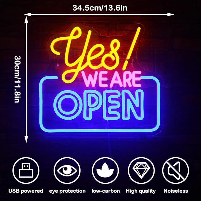 Image of Ineonlife Open Neon Signs,Bright Led Light High Visibility Advertisement Board Electric Display Sign Walls Window Door Bar Shop Coffee Salon Hotel Store(USB Powered /13.4 * 11.8 in)
