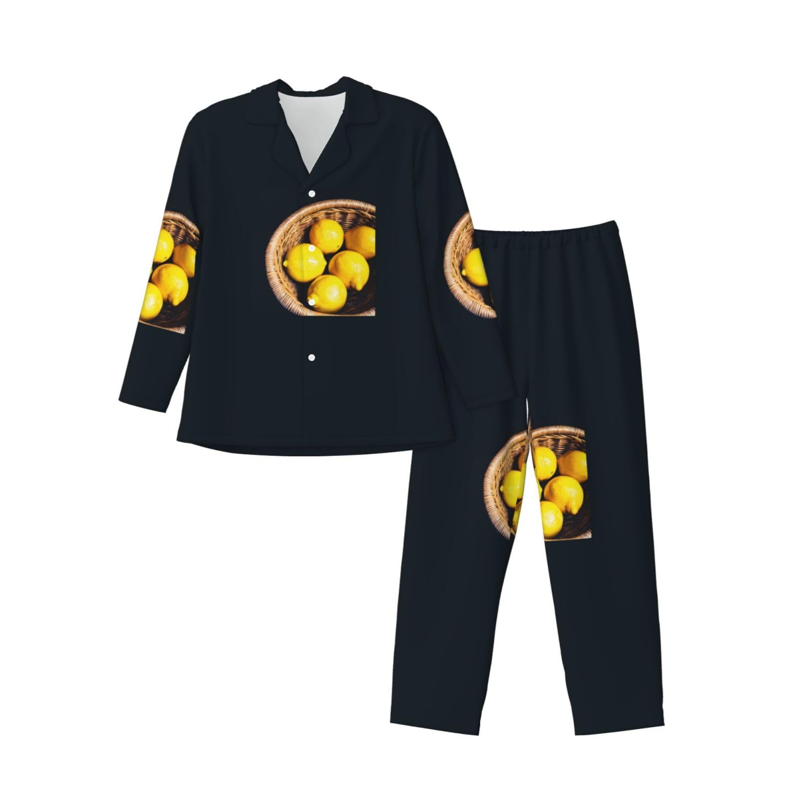 Basket - Conjunto de pijama de manga larga para hombre, diseño de limones, transpirable, acogedor, para fin de semana