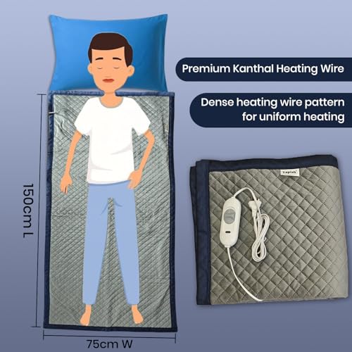 Image of Tapish Electric Blanket Ultrasonic Fabric - Single Bed Warmer - Shock Proof (5 Years Warranty on Remote, Ultrasonic Velvet Fabric, Grey, 30x60 inches, Reversible)