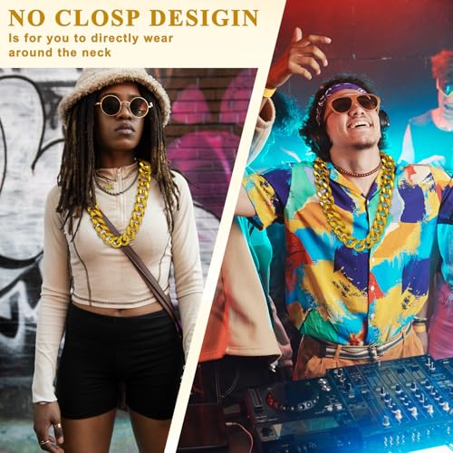 12 Pcs Fake Gold Chain Necklace Set, Chunky Hip Hop Rapper Costume Jewelry for Men & Women, 32 Inch Resin Plastic Party Accessories, 80s 90s Punk Style Non-Fading Bling Bling Chains4