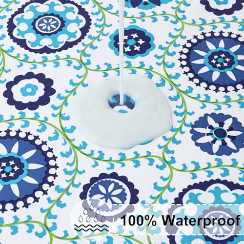 misaya Rectangle Vinyl Tablecloth, Fitted Table Cover, 100% Waterproof, Elastic Edge, Flannel Backing, Table Cloth Fit 5 Foot Folding Tables for Picnic, Outdoor (Navy Mandala, 30x60 inch) by misaya - Image 3
