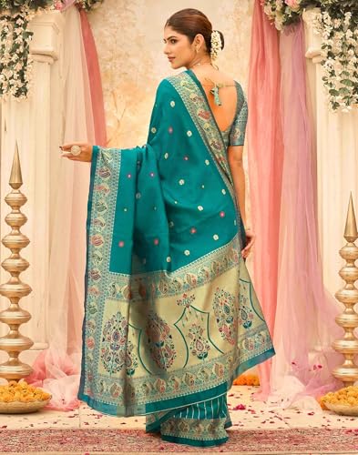 Image of SIRIL Women's Weaving Paithani Silk Saree With Unstitched Blouse Piece