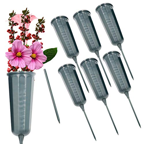 Evelots Cemetery Vases for Graves - Set of 6 Flower Cone Vases - New Sturdy Galvanized Steel Stakes - Graveside Memorial for Outdoor Lawn