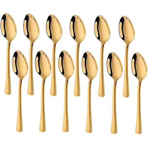Meisha Stainless Steel Teaspoons, Set of 12, Gold Harley Pattern Tea Spoons Use for Home, Kitchen or Restaurant - Everyday Parish Cutlery Cover