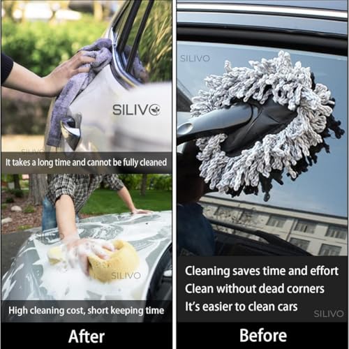 Image of SILIVO Microfiber Car Cleaning Brush with Handle | Handheld Car Duster for Dashboard, Windshield & Interior | Reusable, Washable Multipurpose Dusting Tool for Car, Bike & Home (11 inch, Multi Color)