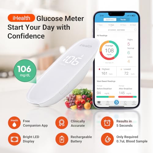 iHealth Gluco+ Wireless Smart Glucose Monitor Kit, 100 Strips & 100 Lancets - image 2