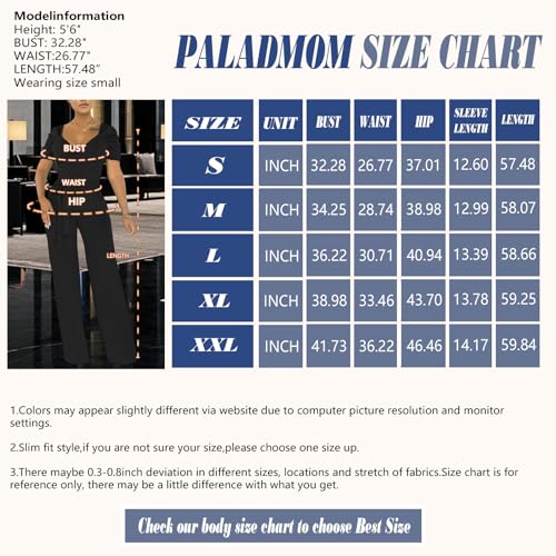 Image of PaladMom Womens Elegant Plus Size Jumpsuits Sexy Back zipper Short Sleeve Mid Waist Wide Leg Straight Rompers