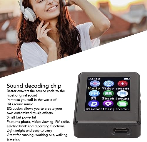 Miniatura 3 de Reproductor MP3 MP4, reproductor con decodificación de sonido Bluetooth 5.0, altavoz HD integrado, grabadora de voz de 1.7 pulgadas, para