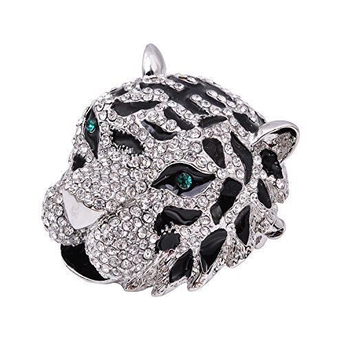 Image of Vintage Crystal Black Enamel Tiger Head Brooch Pin Gold Tone Wild Cat Leopard Badge Lapel Pin for Men Women