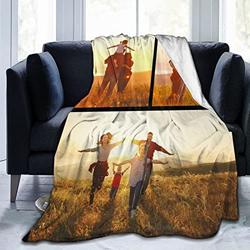 Custom Blanket with Photo Text Personalized Bedding Throw Blankets Customized Flannel Fleece Blankets for Family Birthday Wedding Gift Fits Couch Sofa Bedroom Living Room (3 Photos, 40