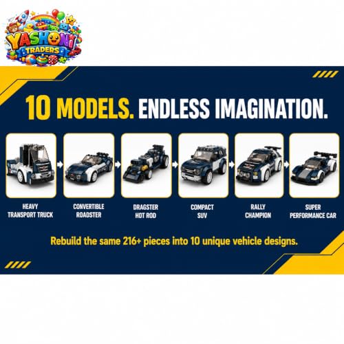 Image of Yashoni Automotive Building Blocks Toy Set for Kids | 10+ Construction Models in one Set| Aircraft, Excavator, Jeep, Car Model Building Kit | Educational STEM Toy | Ages 6+ (Heavy Truck)
