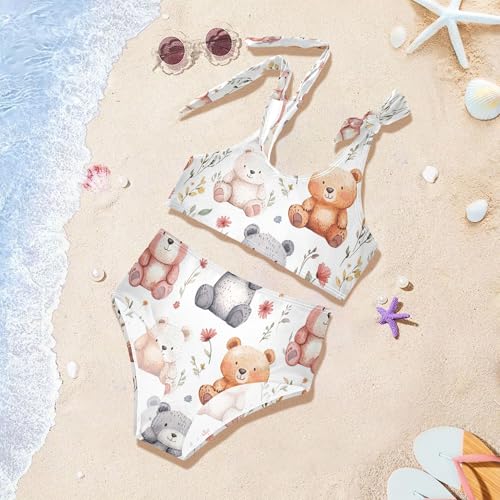 Cartoon Cute Bear White Girls Bathing Suit Set Cute Elastic 2 Piece Swimwear Baby Girls Swimming Suits 3T4