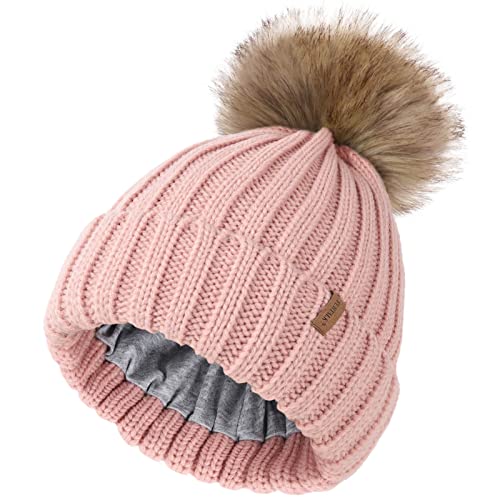 FURTALK Kids Winter Hat Toddler Knitted Beanie with Faux Fur Pom Poms for Baby Girls Boys