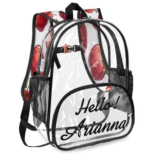 Apples Personalized Large Clear Backpack Heavy Duty for Stadium Approved Custom Fruits and Leaves PVC Transparent Backpack with Name See Through Bag for Concerts2
